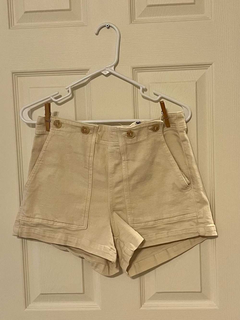 Pilcro Cream High-Waist Utility Shorts